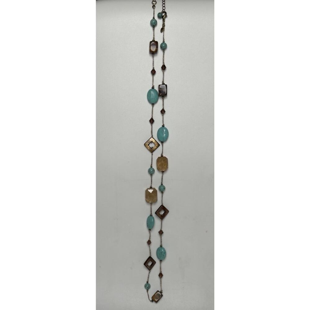 Vintage Crown PD Premiere Designs Station Necklace Stone/ Glass Long Flapper